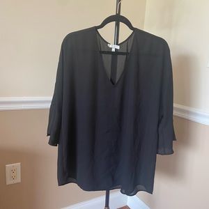 black bell bat sleeve see-through three quarter length sleeve blouse